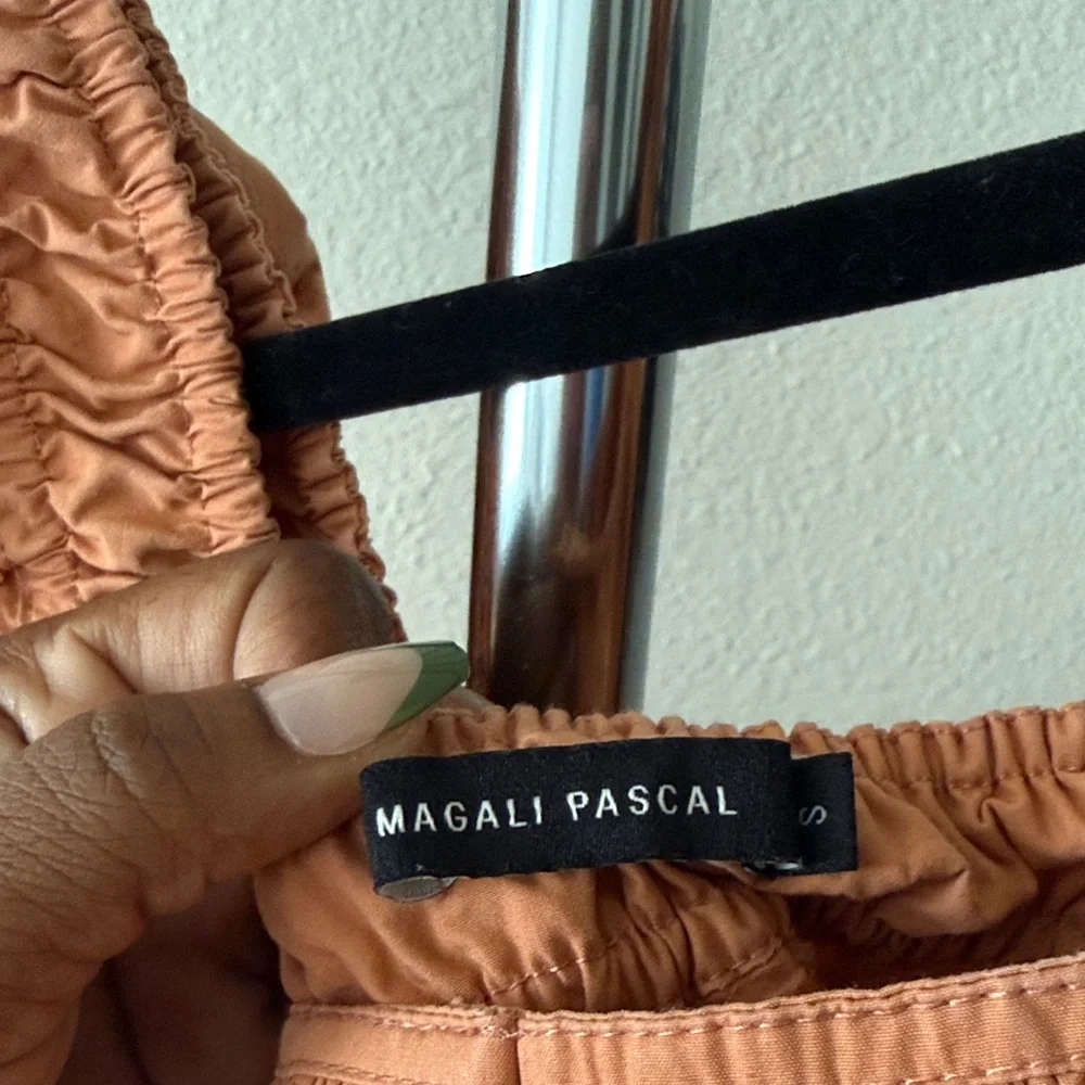 Magali Pascal Dress Smocked Orange Long Sleeve Mini Dress Puff Shoulders Size S - Picture 3 of 7